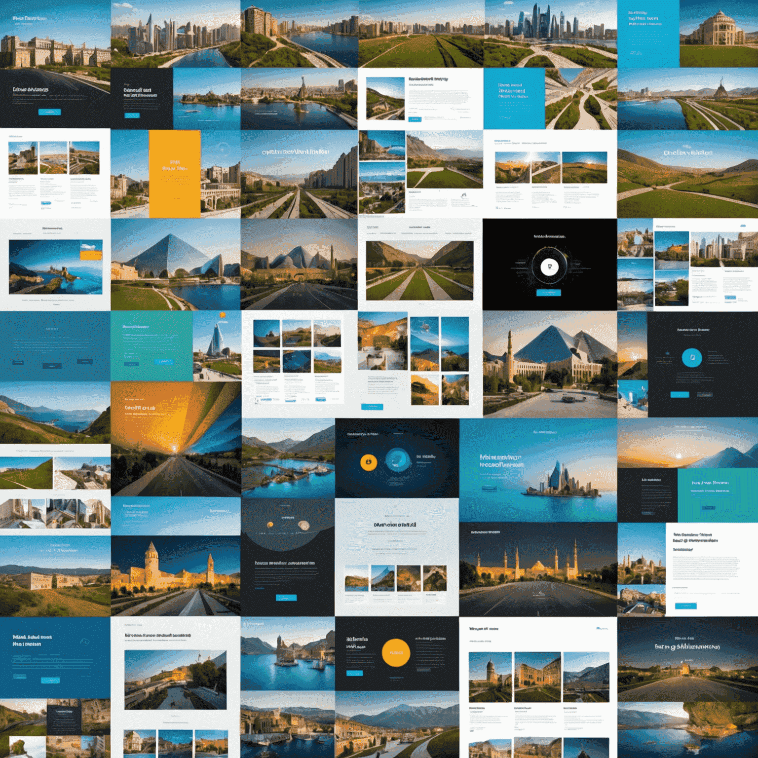 Коллаж современных веб-сайтов, популярных в Азербайджане, демонстрирующий местные тренды в веб-дизайне